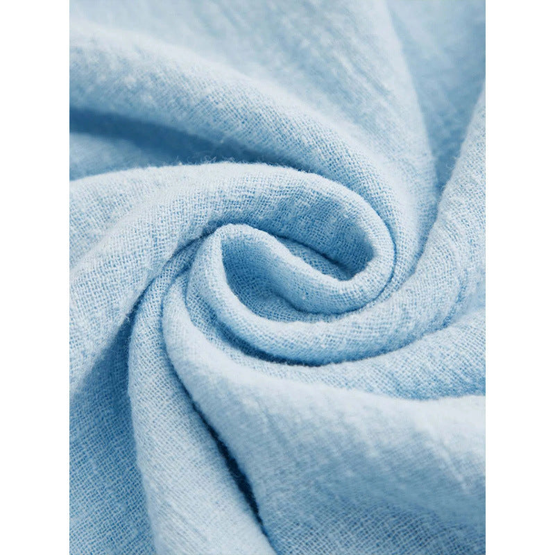 Blue Cotton Linen V-neck T-shirt Half Sleeve Shirt Loose Plus Size Women's Clothing