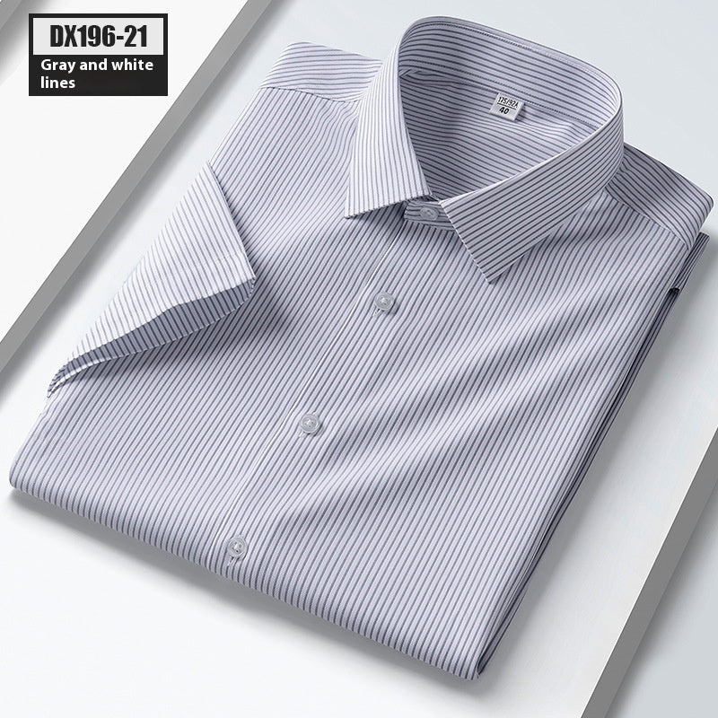 Summer New Silk Shirt Striped Short-sleeved Shirt For Men