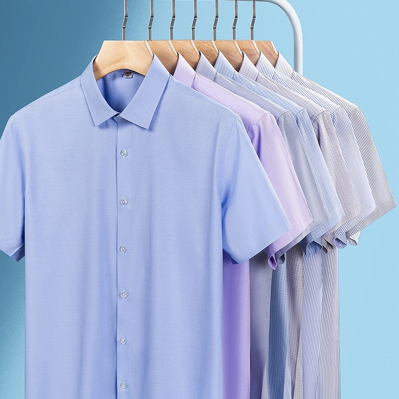 Summer New Silk Shirt Striped Short-sleeved Shirt For Men